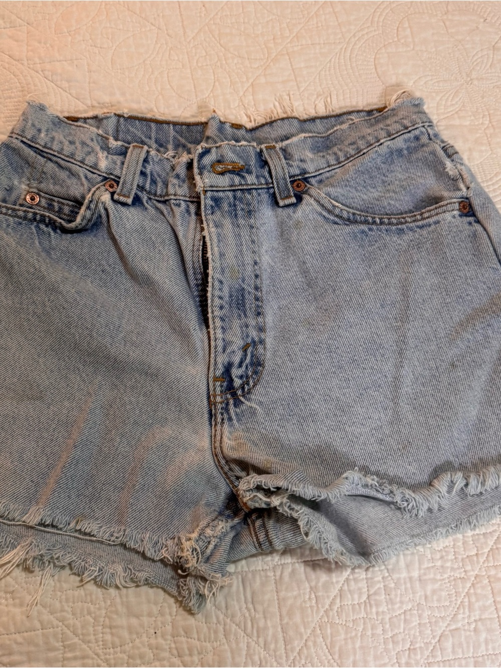 Vintage Levi's Light Blue Orange Tag 575 1993 Distressed Denim Cutoff Shorts